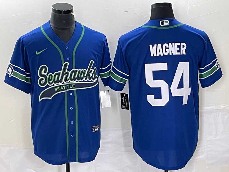 Mens Seattle Seahawks #54 Bobby Wagner Blue With Patch Cool Base Stitched Baseball Jersey